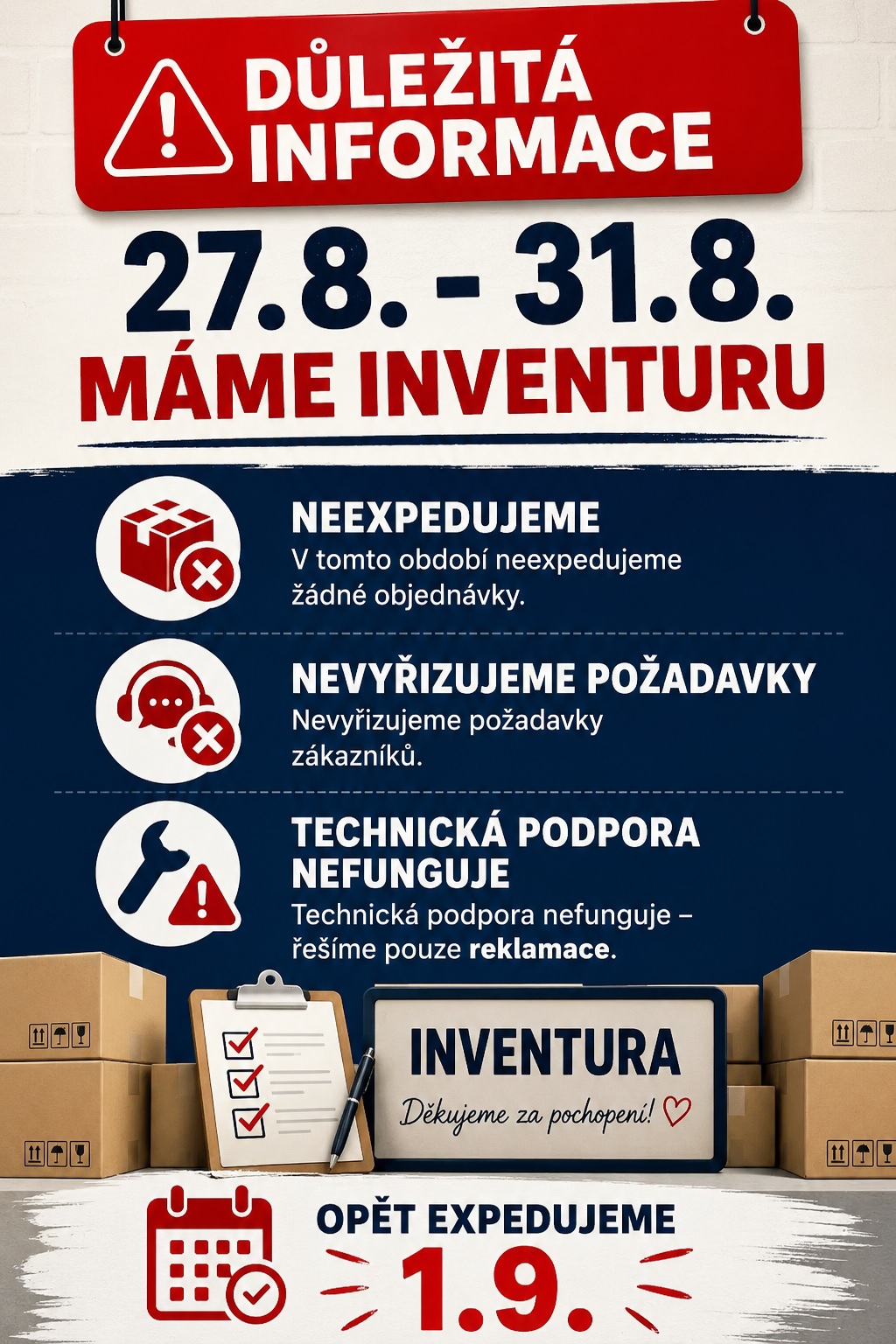 Inventura 27.8. - 31.8