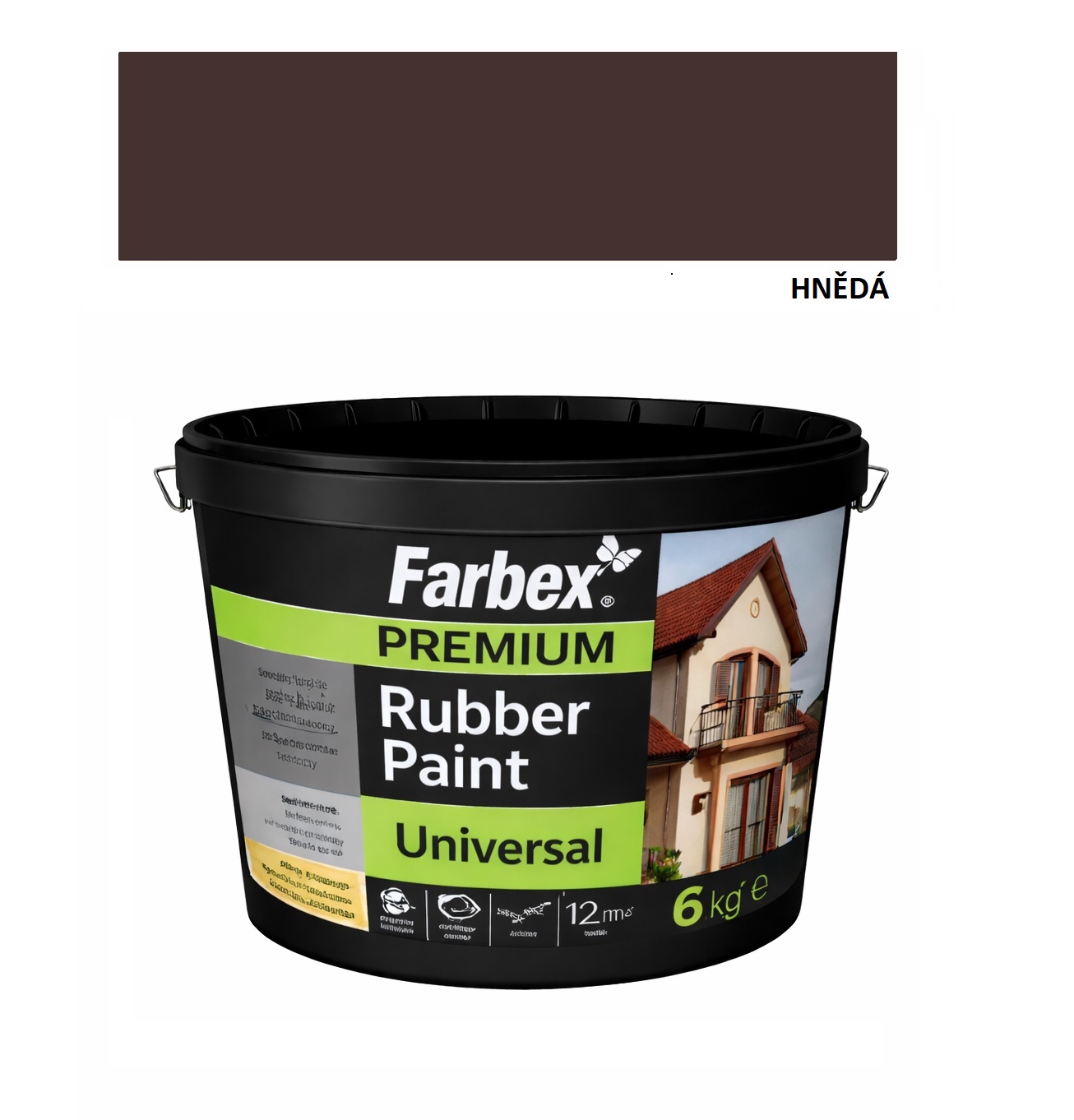 Farbex Premium Universal 6kg Hnědá – univerzální elastická gumová barva pro interiér i exteriér