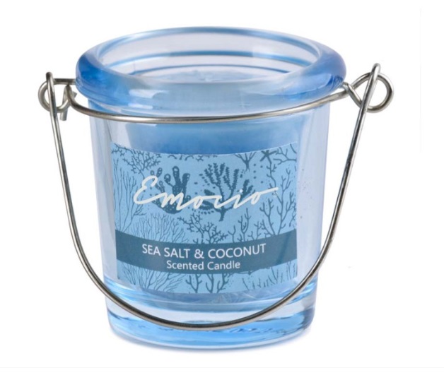 Emocio Sklo modré 49x66 mm Sea salt & Coconut vonná svíčka