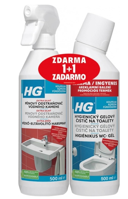 HG Pěnový odstraňovač vodního kamene 500ml a HG hygienický gelový čistič na toalety 500ml