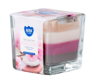 Sklo hranol 80x80 mm ~32h Spa Garden tříbarevná vonná svíčka