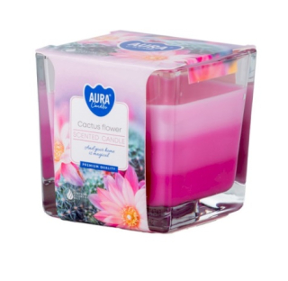 Sklo hranol 80x80 mm ~32h Cactus Flower tříbarevná vonná svíčka