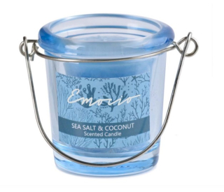 Emocio Sklo modré 49x66 mm Sea salt & Coconut vonná svíčka
