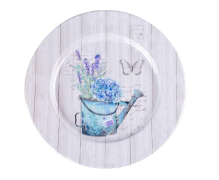 Plechový talíř design konev s květinami barevná 330x15mm