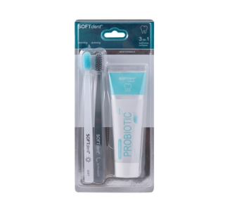 SOFTdent Probiotická zubní pasta + kartáčky 3-in-1